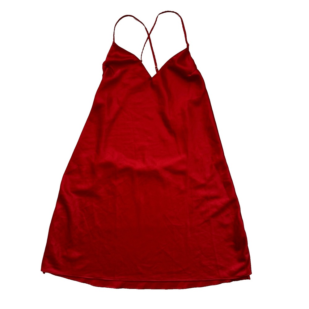 Victorias Secret Satin Slip Dress Nightgown M Red Lingerie Chemise Low Back Sexy